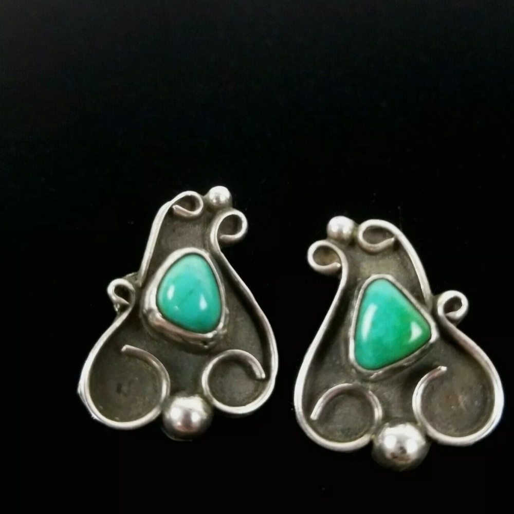Sterling Vintage Native American Clip Earrings
